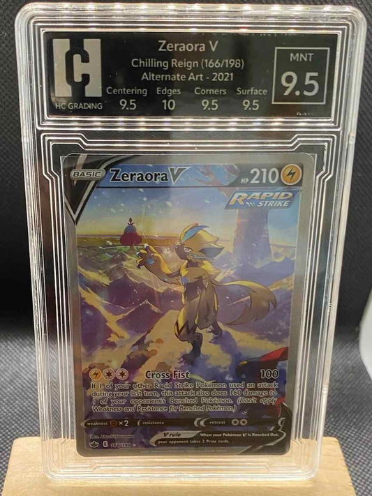 Chilling Reign Zeraora V Alternate Full Art card, graded 9.5, collectible.