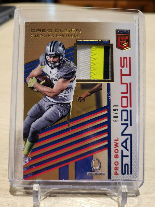 2017 Panini Donruss Elite Greg Olsen Pro Bowl Standouts Jersey Card 60/99 showcasing exclusive jersey piece.