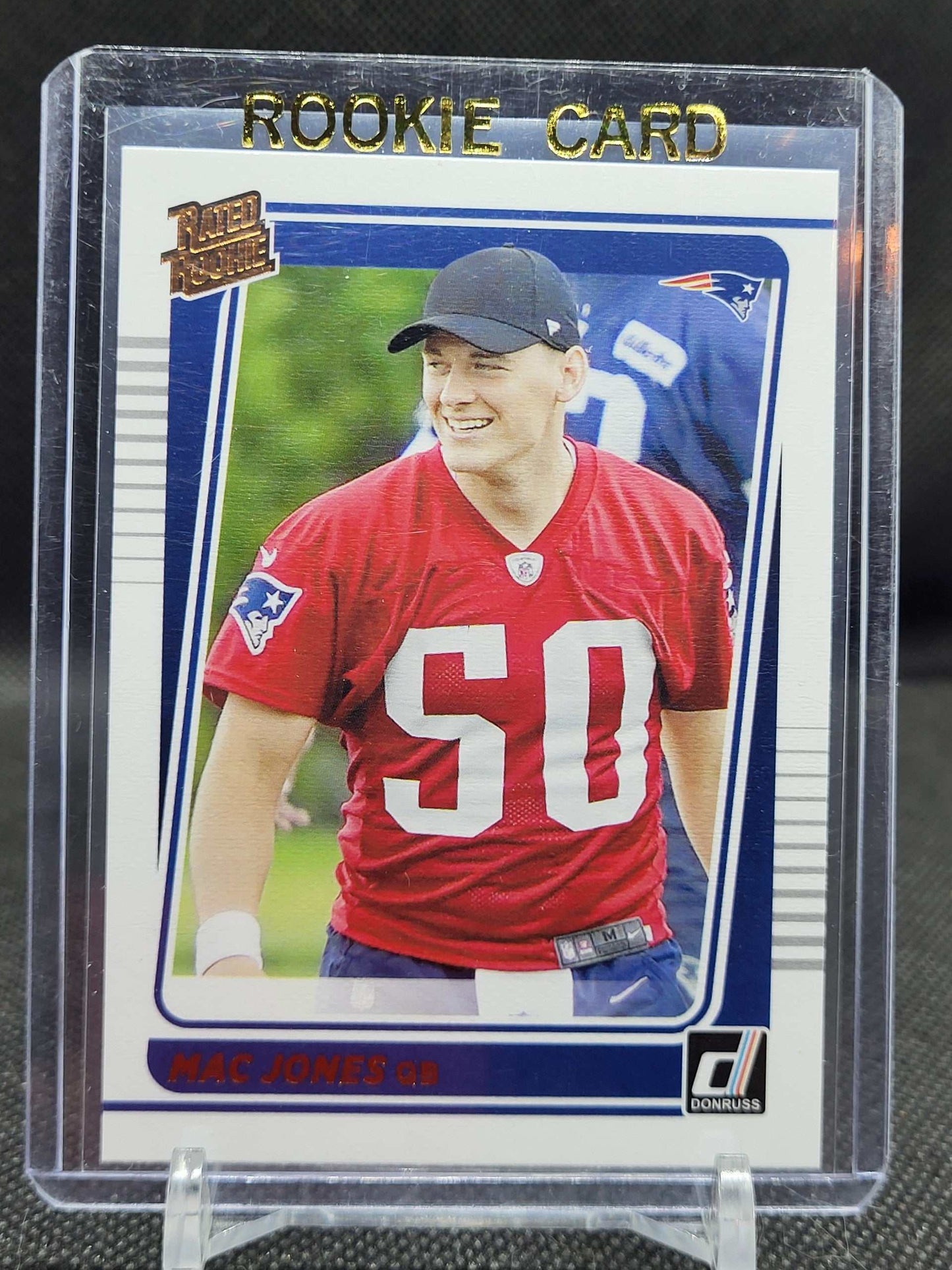 Mac Jones 2021 Donruss Portrait RC rookie card #255 showcasing New England Patriots quarterback.