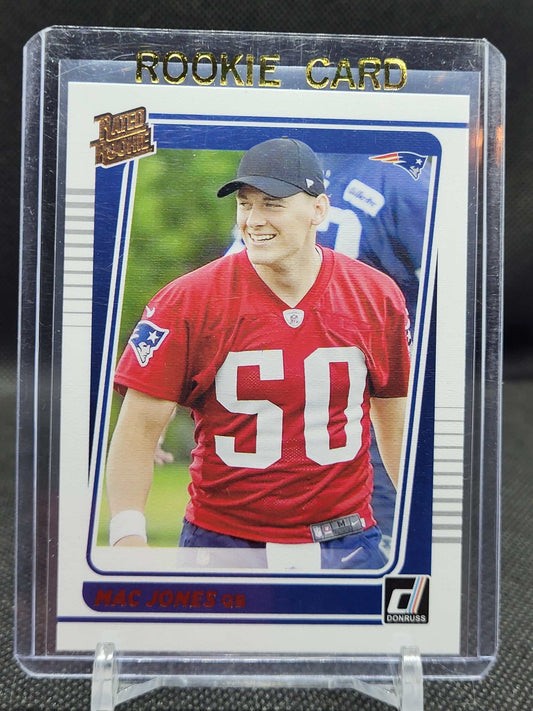 Mac Jones 2021 Donruss Portrait RC rookie card #255 showcasing New England Patriots quarterback.