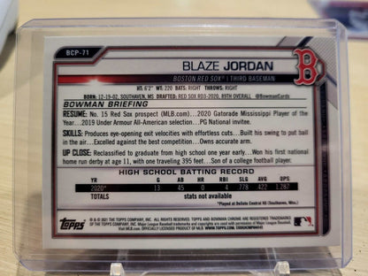 2021 Bowman Chrome 1st Bowman Blaze Jordan Boston Red Sox 71