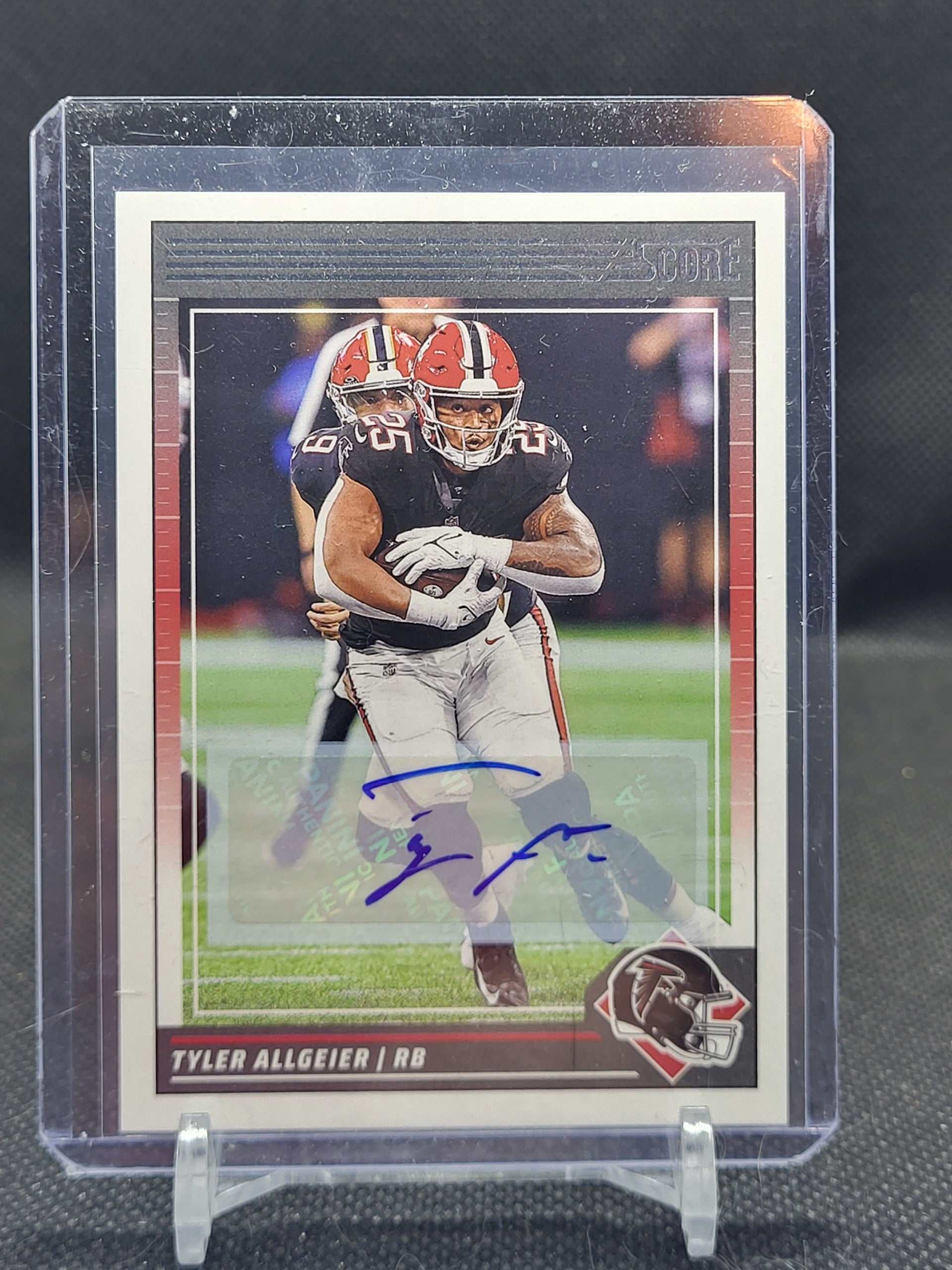 2024 Score Signatures Tyler Allgeier autographed jersey card for Atlanta Falcons fans.
