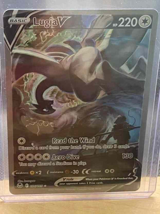 Silver Tempest #186/195 Lugia V alternate full art collectible card in protective case.