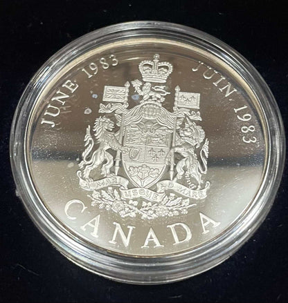 1983 925 sterling silver commemorative medal of Canada featuring intricate craftsmanship and the Prince and Princess of Wales tribute.