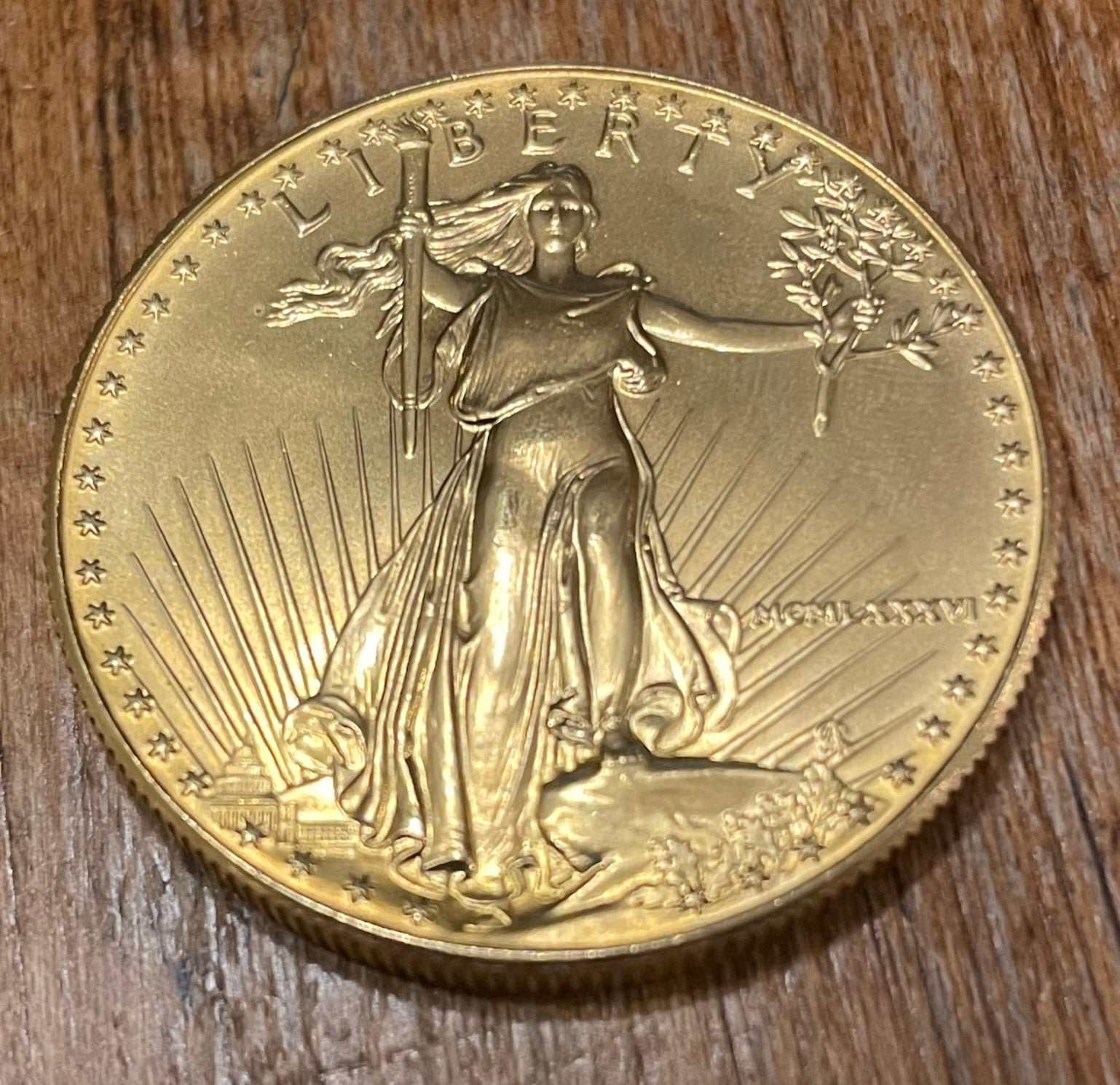 1986 American Eagle $50 Gold GEM BU Coin, one ounce bullion, featuring Lady Liberty design.