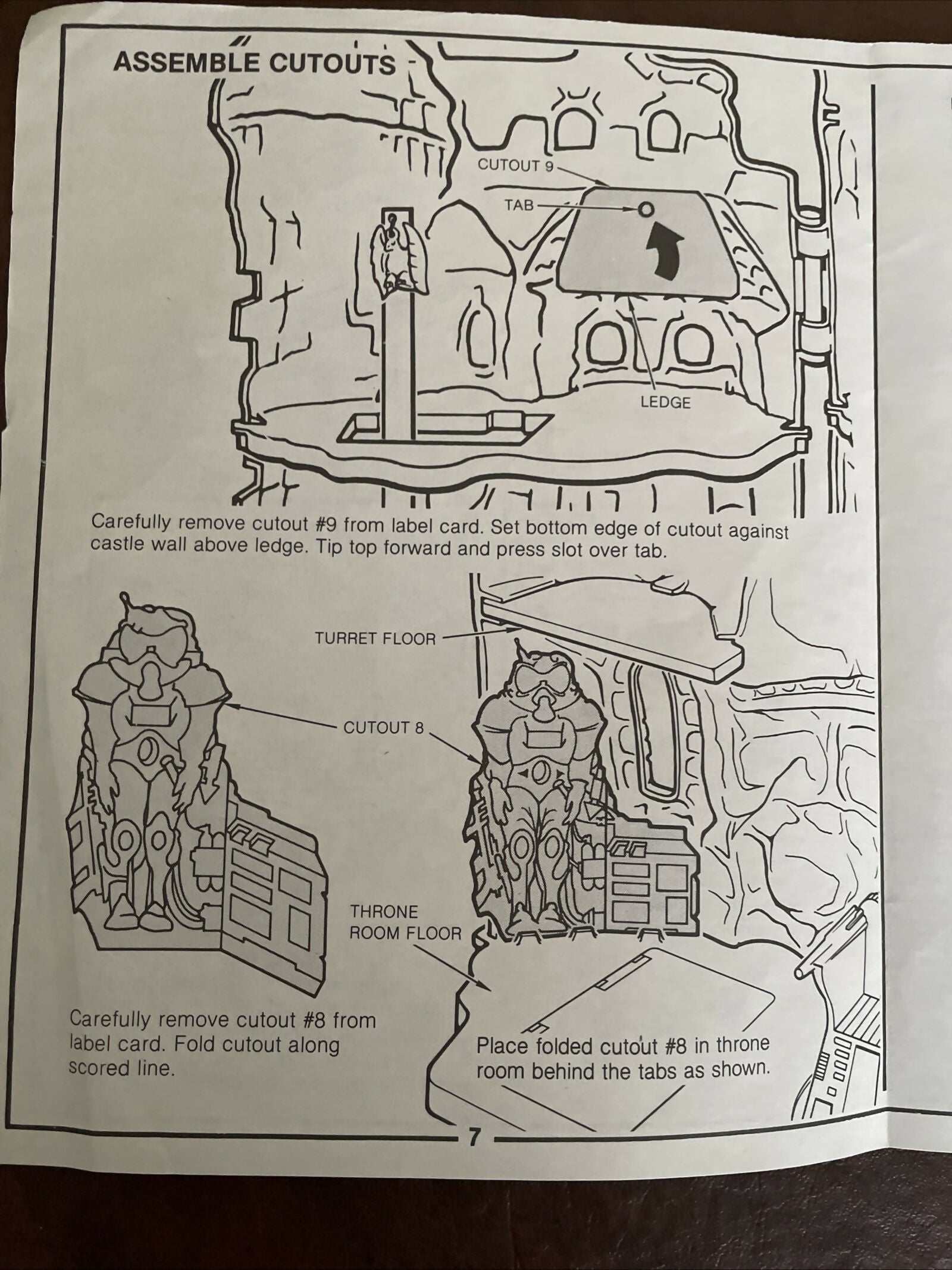 Masters of the Universe Castle Grayskull assembly instructions 1981 page detailing cutout setup.