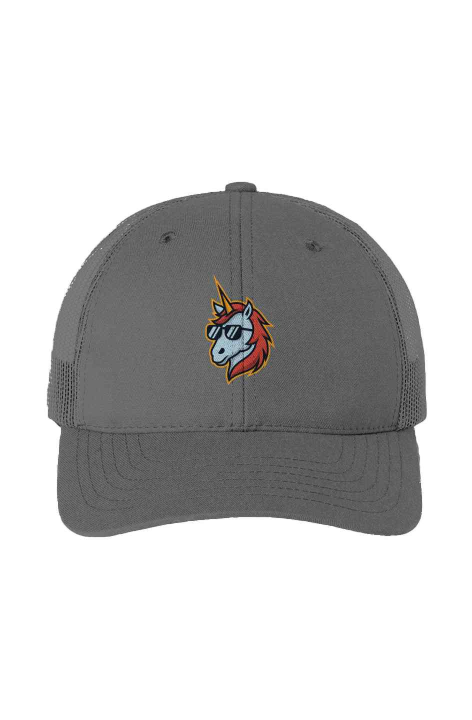 USA-made trucker cap with Rarity Rack logo, featuring polyester/cotton blend and mesh back.