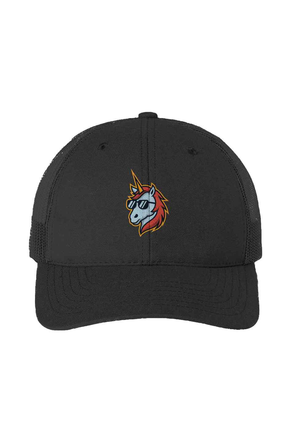 USA-Made Trucker Cap with Rarity Rack Logo, polyester/cotton blend, structured six-panel design, mid-profile, snapback closure.