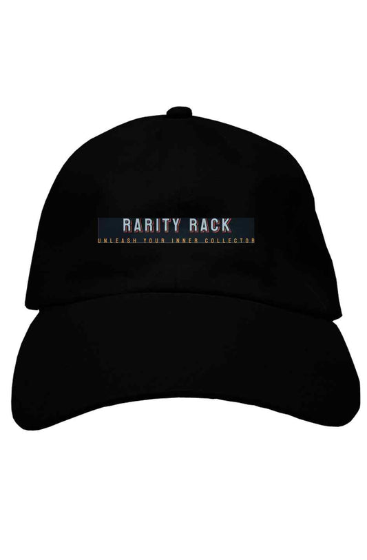 Black premium dad hat with embroidered logo.