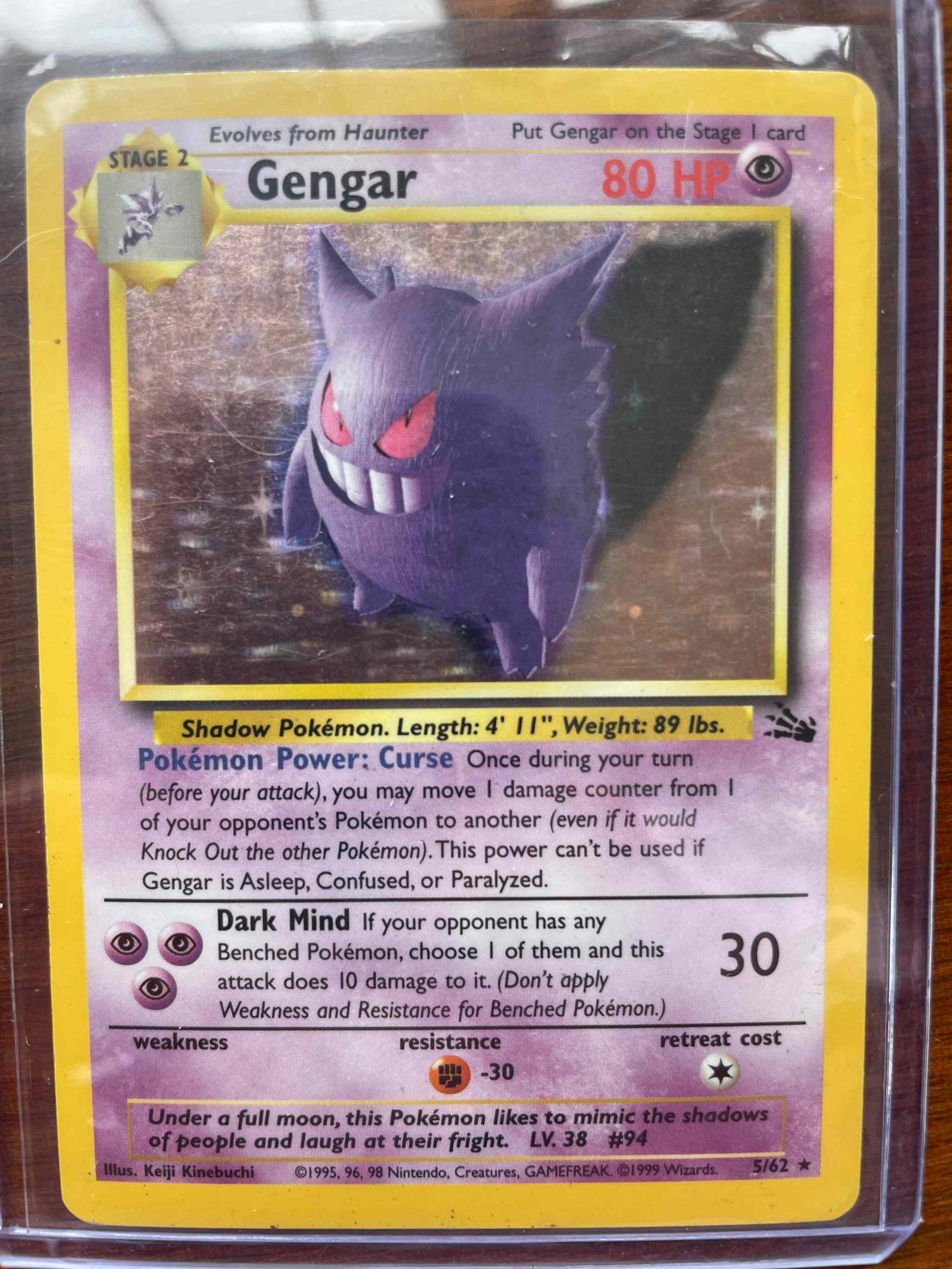 Fossil #05/62 Gengar Pokemon card, rare collectible item.