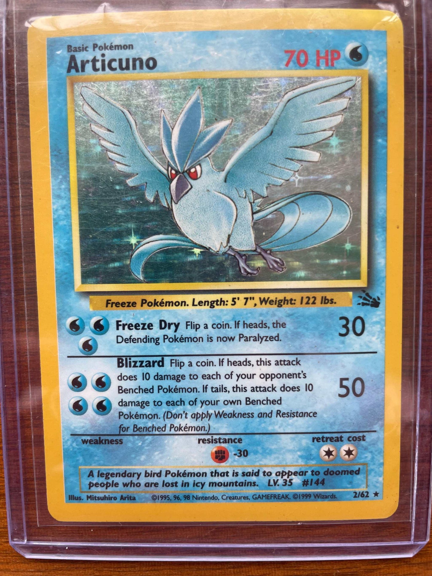 Fossil #02/62 Articuno Pokémon card for collectors, featuring unique design and rarity.