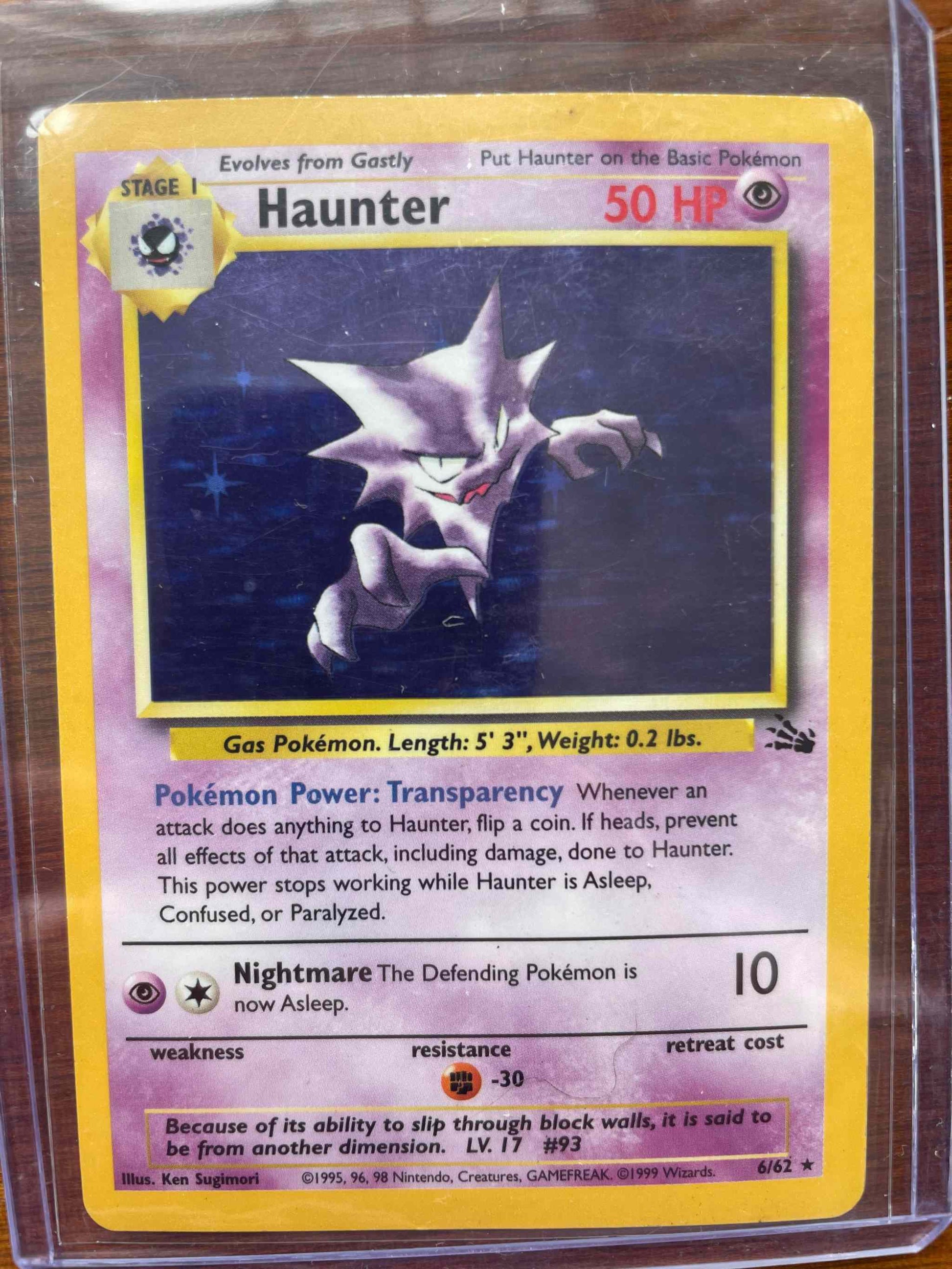 Fossil #06/62 Haunter trading card featuring powerful psychic Pokemon.