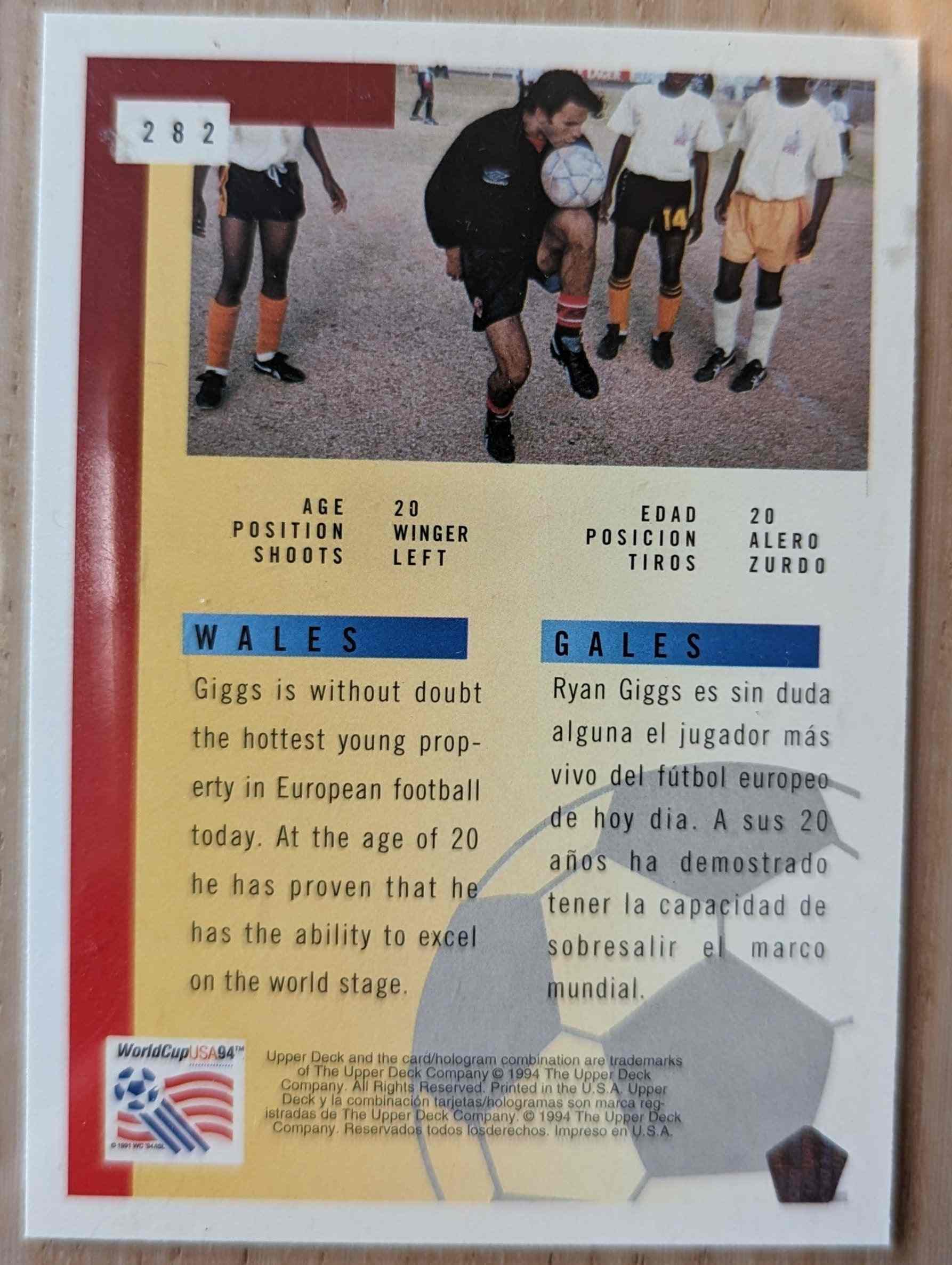 1994 Upper Deck World Cup Contenders #282 Ryan Giggs soccer card.