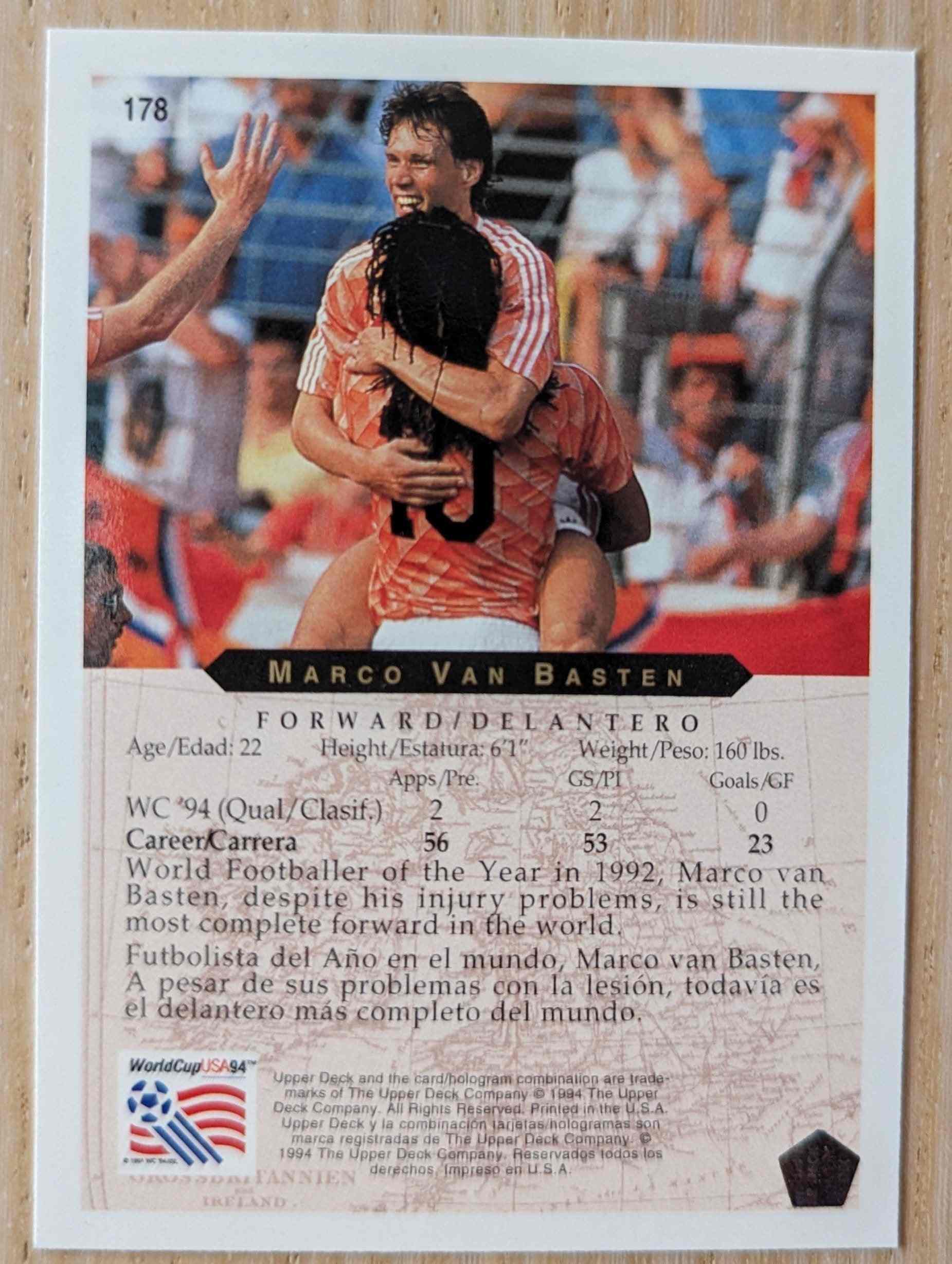 1994 Upper Deck World Cup Contenders #178 Marco Van Basten card.