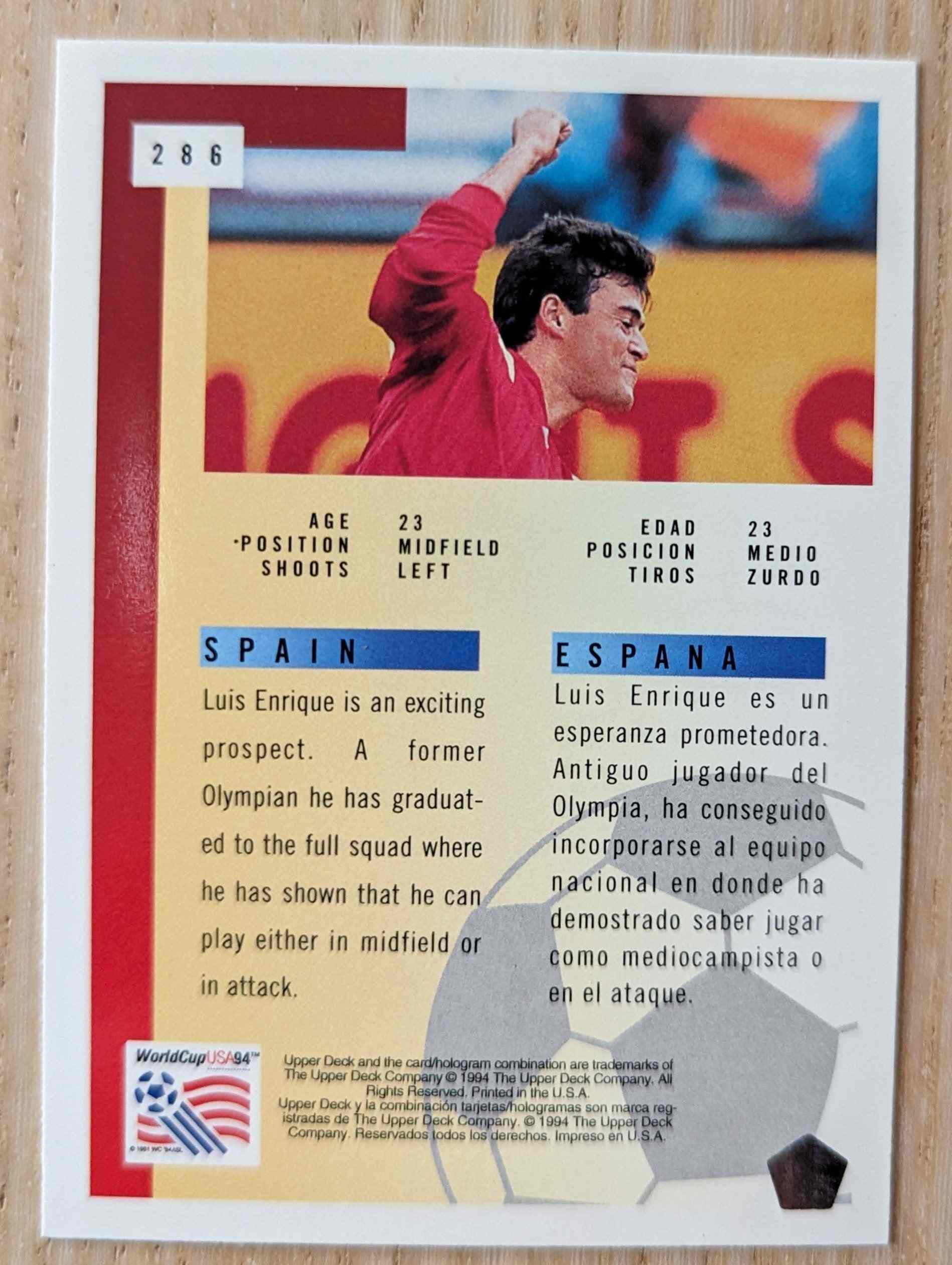 1994 Upper Deck World Cup Contenders Luis Enrique card.