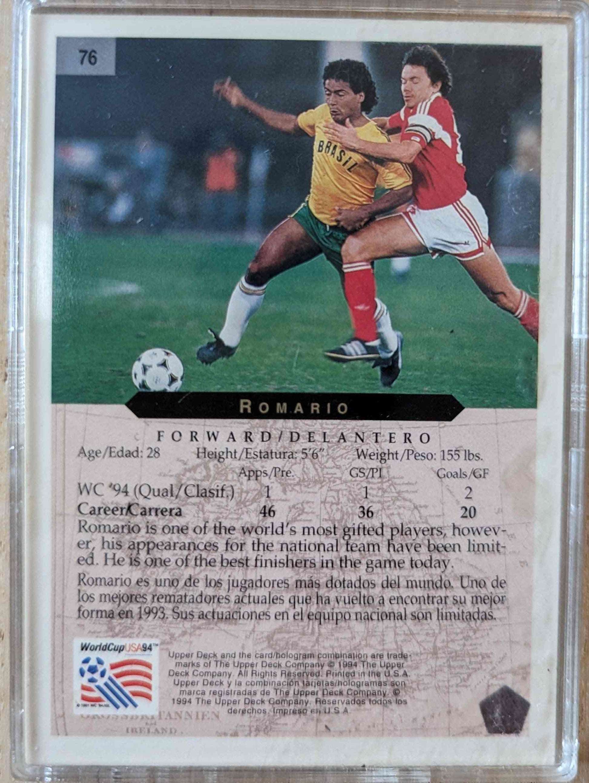 1994 Upper Deck World Cup Contenders #76 Romario card featuring Brazilian player.
