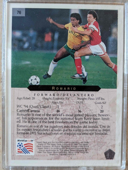 1994 Upper Deck World Cup Contenders #76 Romario card featuring Brazilian player.
