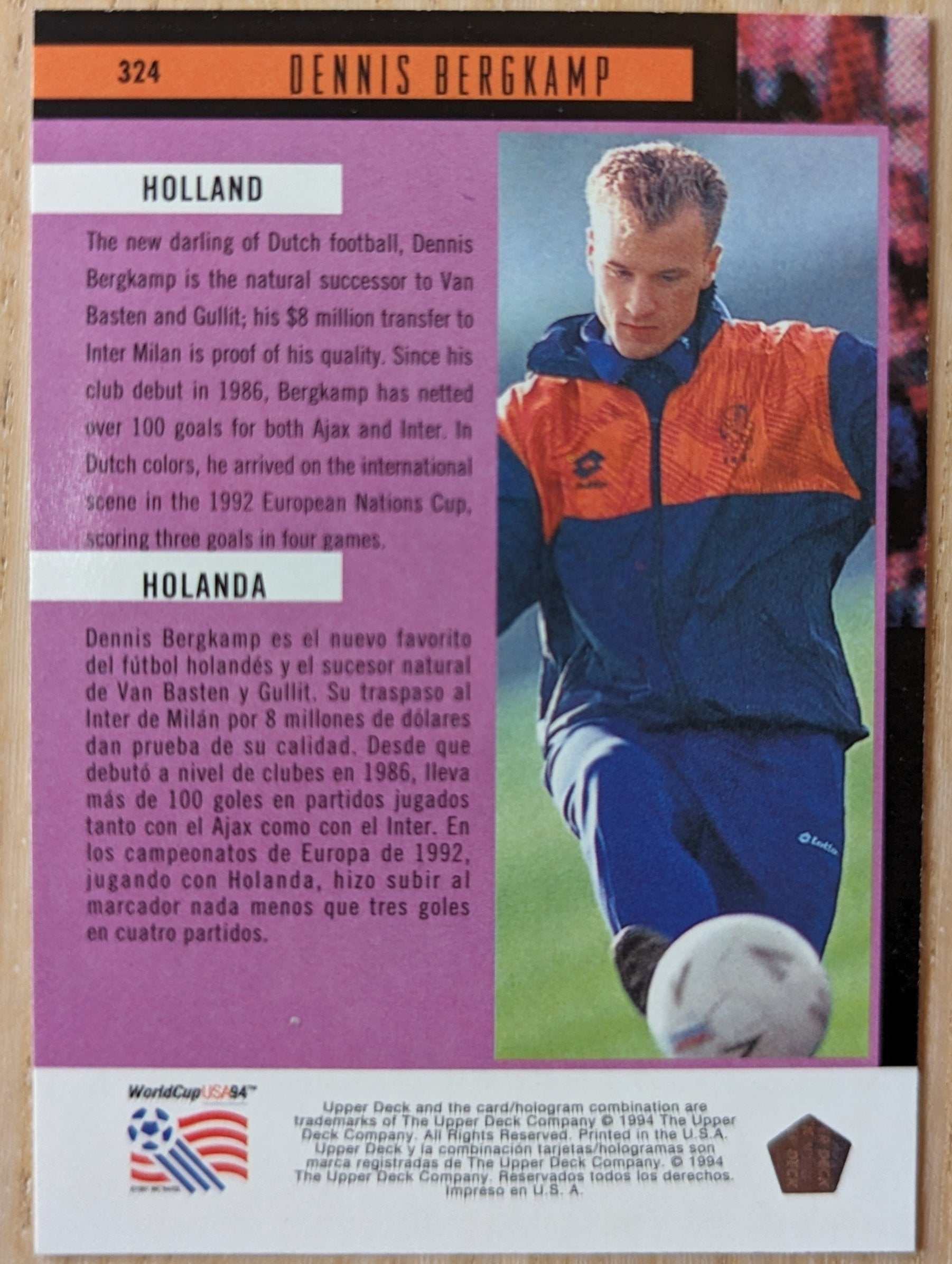 Dennis Bergkamp 1994 Upper Deck #324 Holland World Cup Soccer Card