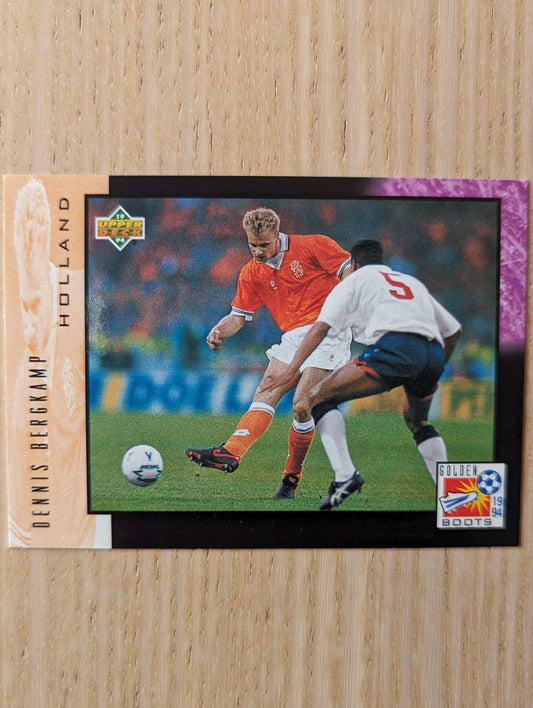 Dennis Bergkamp 1994 Upper Deck World Cup soccer card featuring Holland.