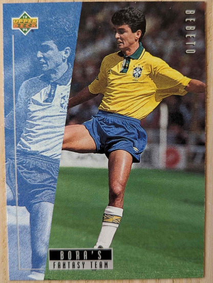 1994 Upper Deck World Cup Contenders Bebeto card, English-Spanish edition, featuring Bora's Fantasy Team.