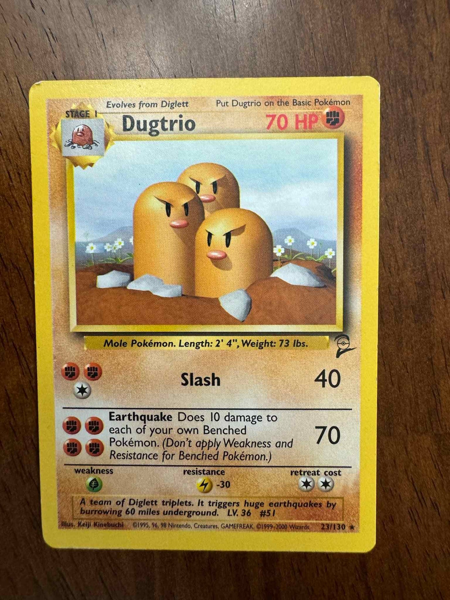 Base Set 2 #023/130 Dugtrio Pokémon card collectible.