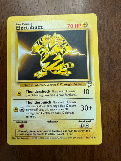 Base Set 2 #024/130 Electabuzz trading card featuring Electric-type Pokémon design.