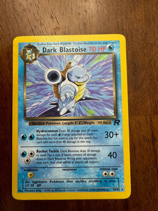Team Rocket #20/82 Dark Blastoise rare Pokemon card collectible.