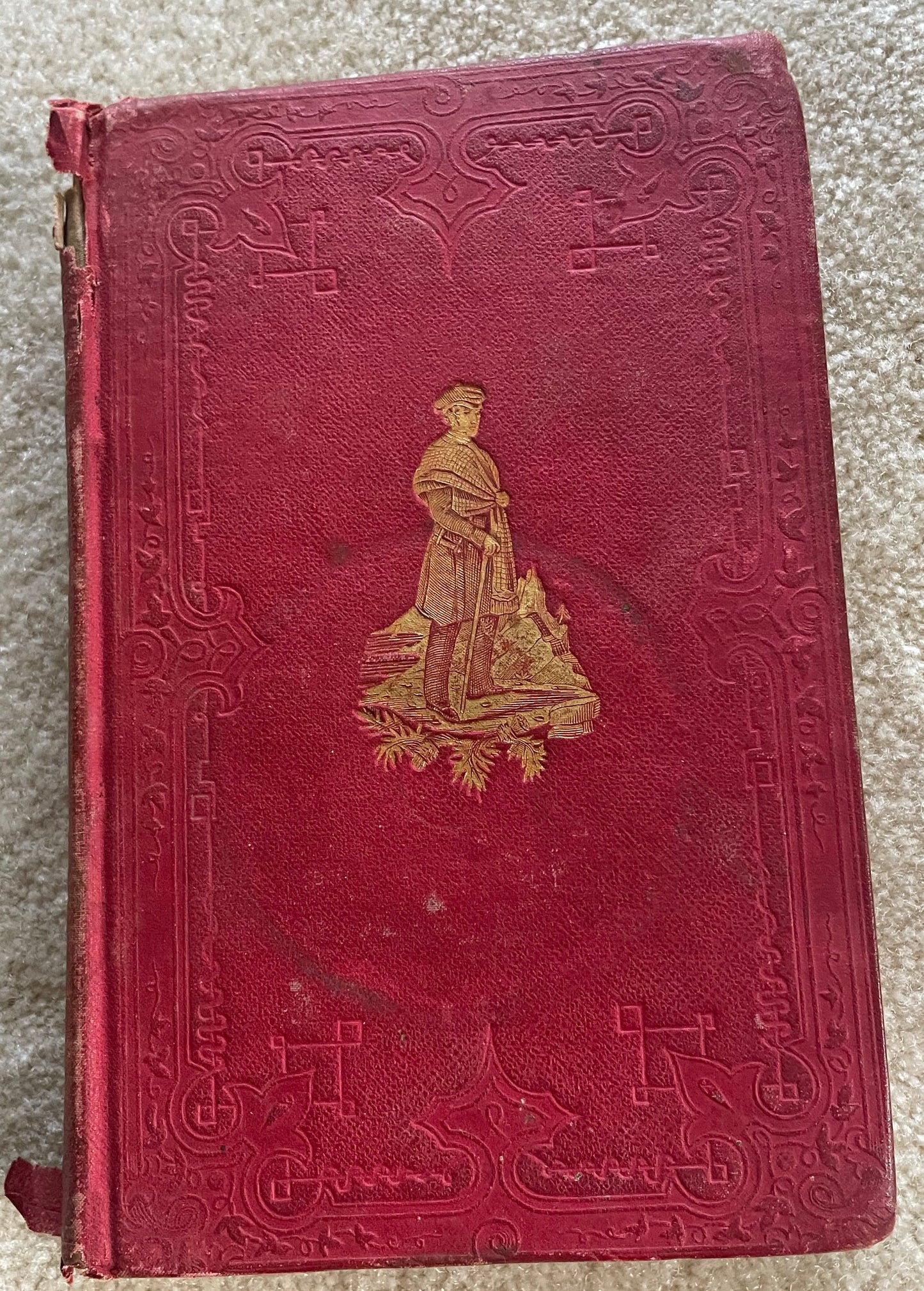 1848 1st edition book "A Summer in Scotland" by Jacob Abbott with red cover and ornate design.