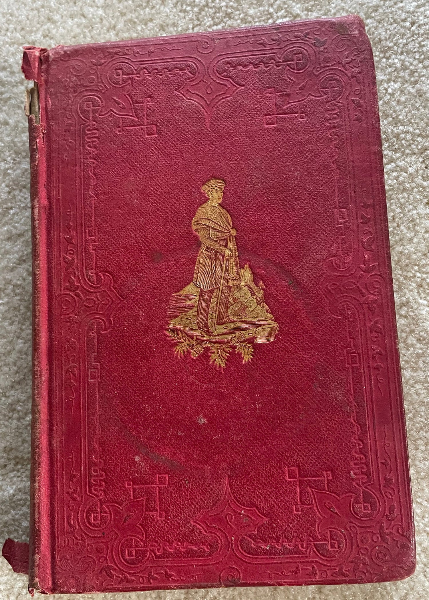 1848 1st edition book "A Summer in Scotland" by Jacob Abbott with red cover and ornate design.
