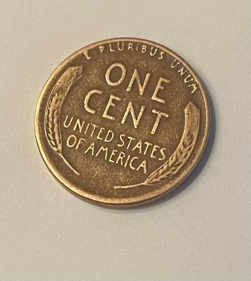 Beautiful 1955 wheat penny, first auctioned on Rarity Rack, reverse side display.