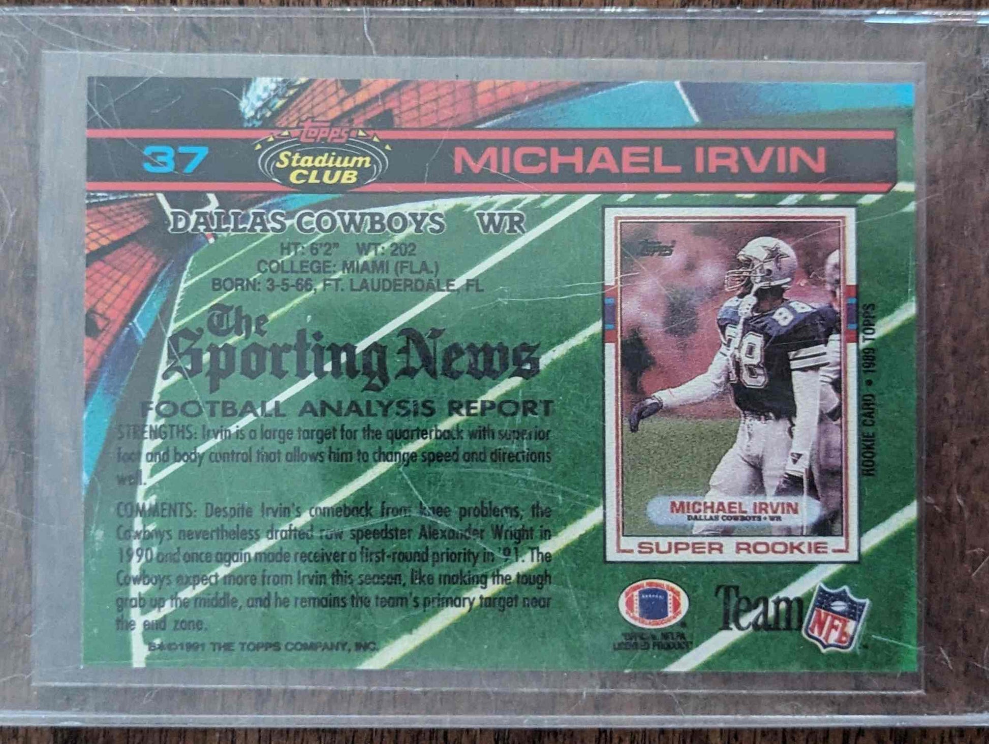 1991 Stadium Club #37 Michael Irvin football card featuring Dallas Cowboys WR.