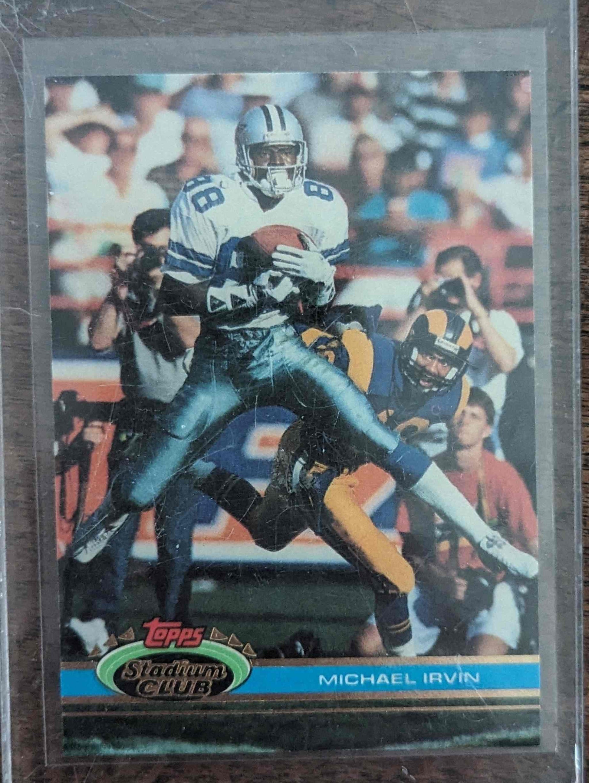 1991 Stadium Club #37 Michael Irvin football card featuring Dallas Cowboys player.