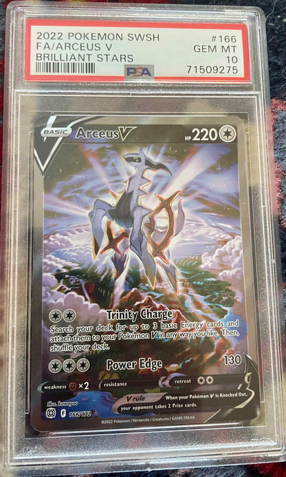 Brilliant Stars #166/172 Arceus V Alternate Full Art PSA 10 card in case.