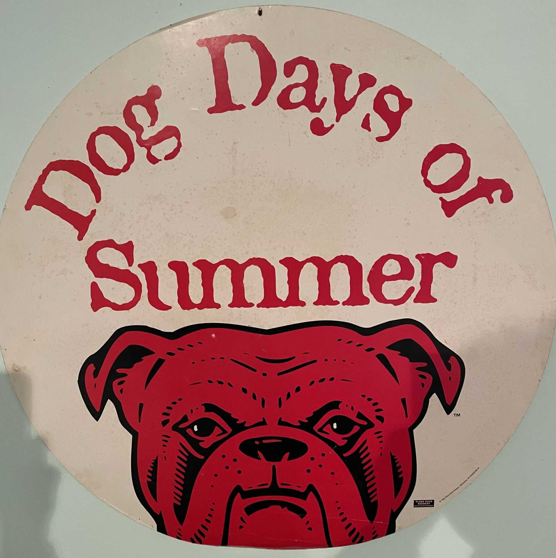 Vintage 1990s "Dog Days of Summer" wall poster, durable cardboard, 3ft diameter.