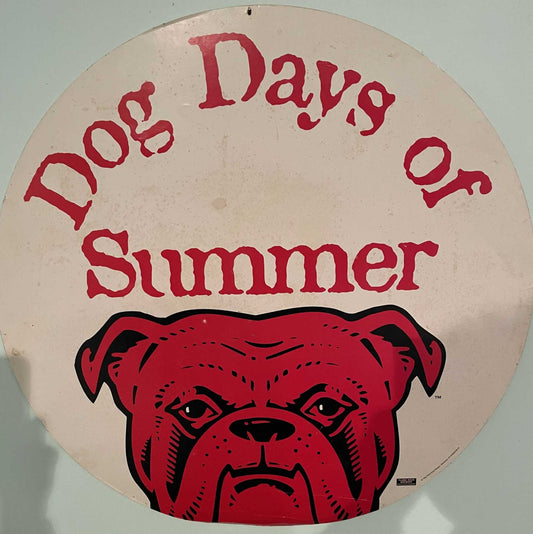 Vintage 1990s "Dog Days of Summer" wall poster, durable cardboard, 3ft diameter.
