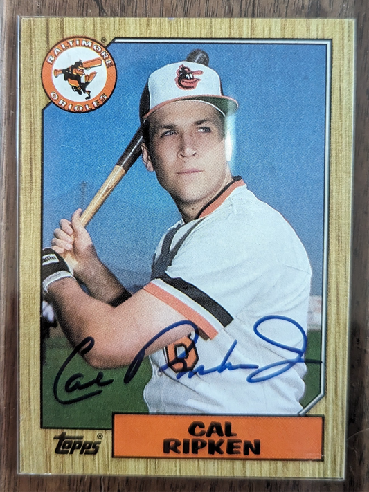 1987 Topps #312 Cal Ripken signed baseball card.