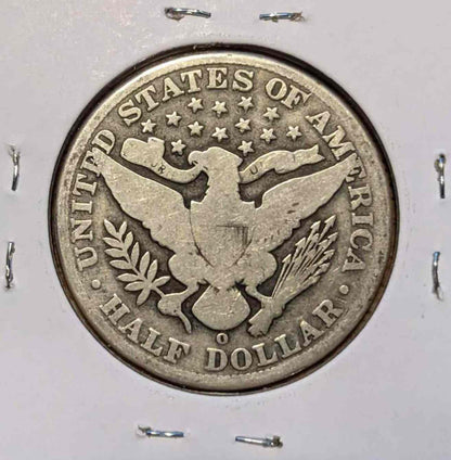 1903 O Barber Half Dollar coin, 90% silver, "O" mintmark, reverse side with eagle design.