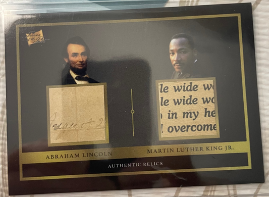 Abraham Lincoln and Martin Luther King Jr. dual relic with authentic Lincoln handwritten fragment and vintage MLK writings