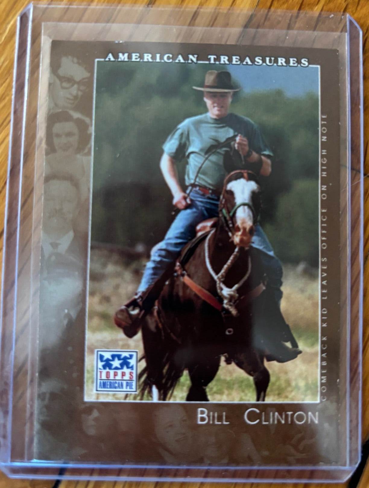 1999 Topps American Treasures #149 Bill Clinton collectible card with Americana-style horseback image