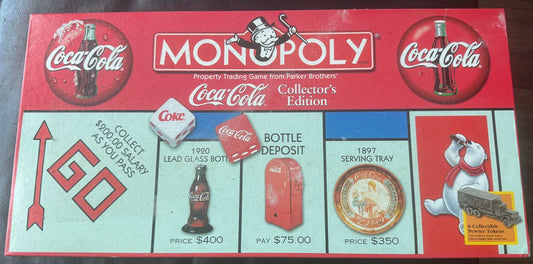 Coca-Cola Coke Monopoly Collector's Edition board game with vintage Coca-Cola branding and themed game pieces