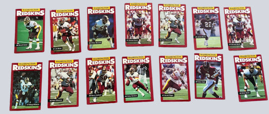 1989 Mobil Fox5 Washington Redskins police cards set of 14, featuring players from the 1989 team, ideal for fans and collectors.