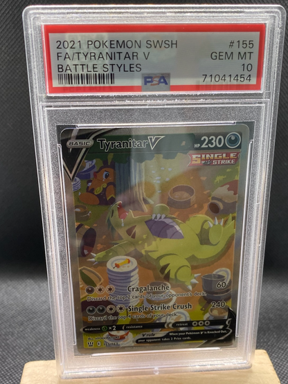 PSA 10 graded Tyranitar V Alternate Full Art card from Battle Styles set.