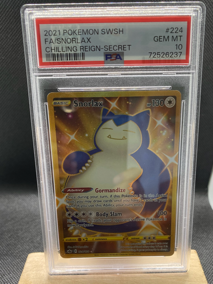 Chilling Reign #224/198 Snorlax Secret Pokemon card in protective casing.