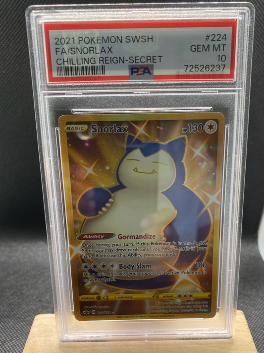 Chilling Reign #224/198 Snorlax Secret Pokemon card in protective casing.