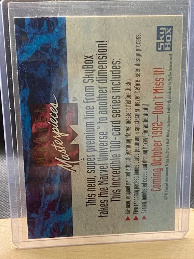1992 Marvel Masterpieces Skybox Spider-Man #87 card showing premium series features.