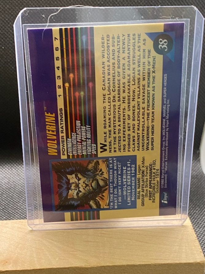 Wolverine 1992 Marvel Impel Card 38, near mint, featuring great centering in protective case.