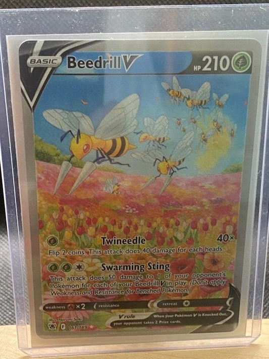 Beedrill V #161 Astral Radiance Pokemon card in protective case.