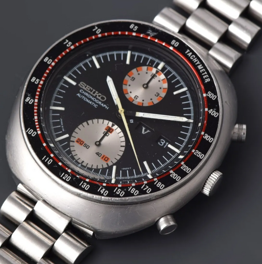 SEIKO 6138-0011 Automatic Chronograph Watch with UFO Black Dial.