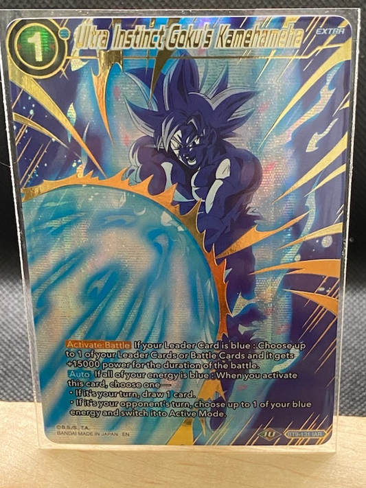 Masters Ultra Instinct Goku's Kamehameha card with alternate art foil and vivid colors.