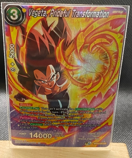 Vegeta Prideful Transformation yellow BT10-106 SR Dragon Ball Super Rare Battle Card with holographic finish and blocker skill